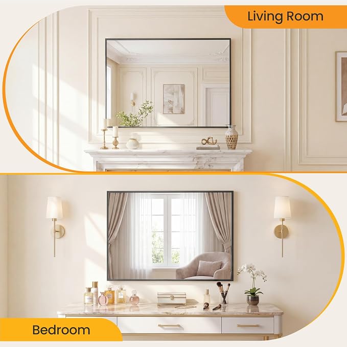 Sweetcrispy Bathroom Mirror, 30" x 40" Rectangle Wall Mount Mirrors | Modern Vanity Mirror with Tempered Glass, Metal Frame, for Home Decor, Anti-Rust, Black