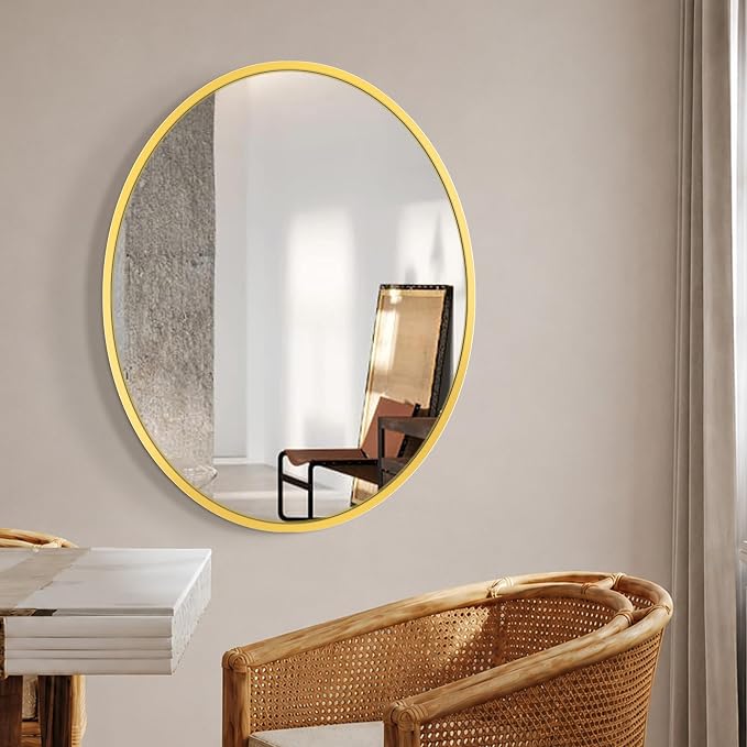 28x22 Gold Oval Bathroom Mirror for Over Sink, Aluminum Frame | HD Reflection No Distortion, Aluminum Frame, Mounting Hardware for Vertical or Horizontal Mount