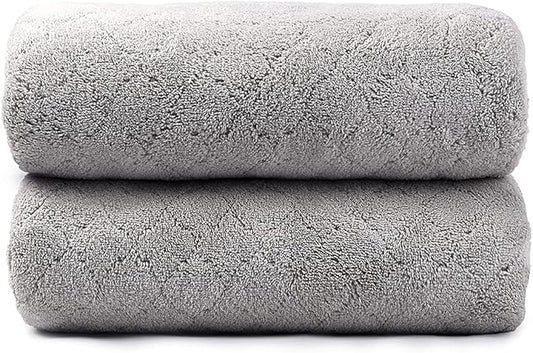 JML Microfiber Bath Towels, Oversized, Ultra Soft, Super Absorbent and Fast Drying, No Fading and Multipurpose Use for Sports, Travel, Fitness, SPA and Yoga (Coral Fleece - Grey, 30 in x 60 in)