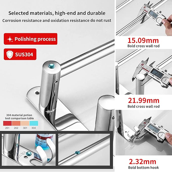 Towel Bars Retractable 19.7-31.5 Inch Towel Bars Stainless Steel Bathroom Wall-mounting Hole-Free mounting Hole-Installing washroom Kitchen Space Saving 3-Tier Shelf