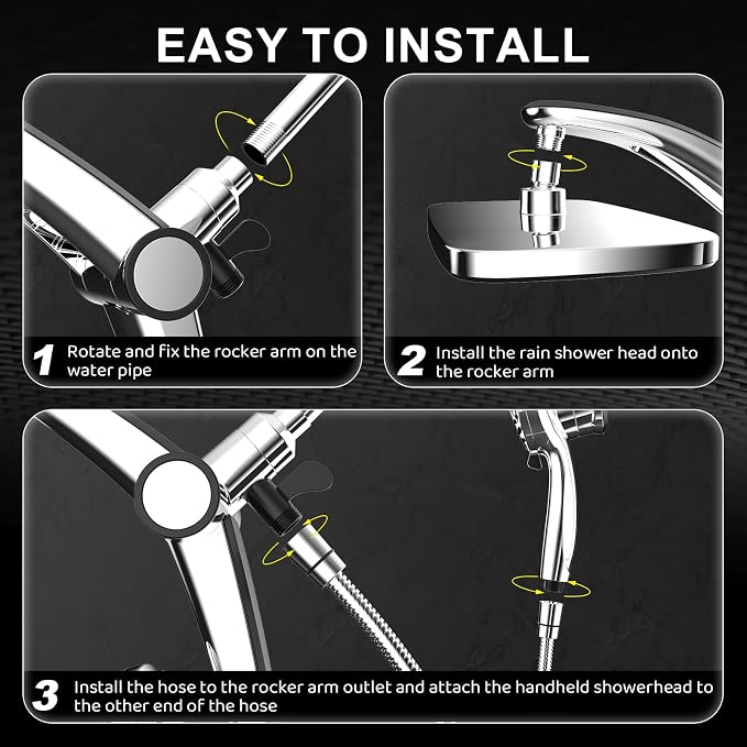 Rain Shower Head with filtered Handheld High Pressure rainfall Shower Heads with Handheld Spray Combo Adjustable one-piece stand daul shower head Built-in Magnetic Docking and Power Jets | Dual shower heads; one-piece bracket adjusts height and angle; ...