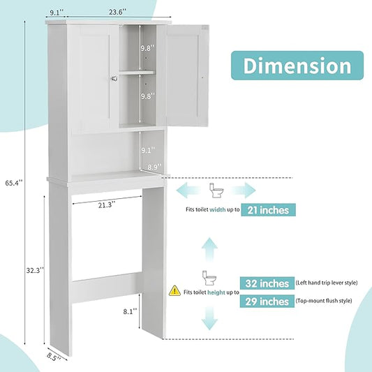 Shintenchi Over the Toilet Storage Cabinet, Bathroom Shelf Organizer with Anti-Tip Device Small Freestanding Space Saver with Adjustable Shelf,White