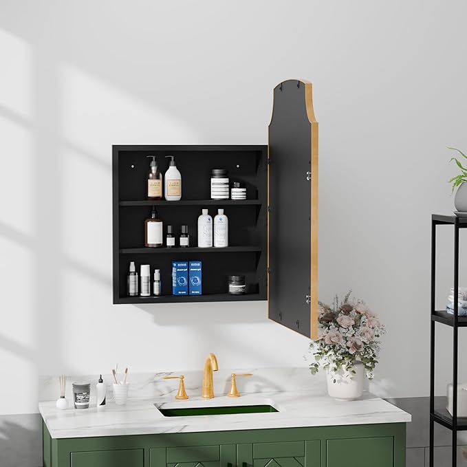 Casaphoria 30" H x 20" W Arched Bathroom Medicine Cabinet with Mirror,Metal Frame Wall Medicine Cabinets Mirrors, Wall Mirror Cabinet, Gold