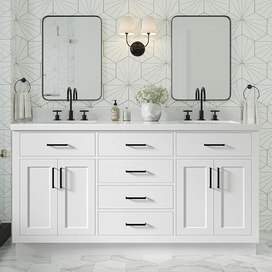 ARIEL Hepburn 66-inch Bathroom Vanity Base Cabinet,Solid Wood, 4 Soft Closing Doors, 6 Dovetail Drawers, White