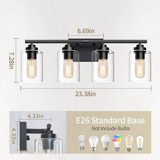 Bathroom Vanity Lights Over Mirror,Bathroom Light Fixture Wall Sconce Lighting for Bedroom,Living Room (Black, 4-Light)