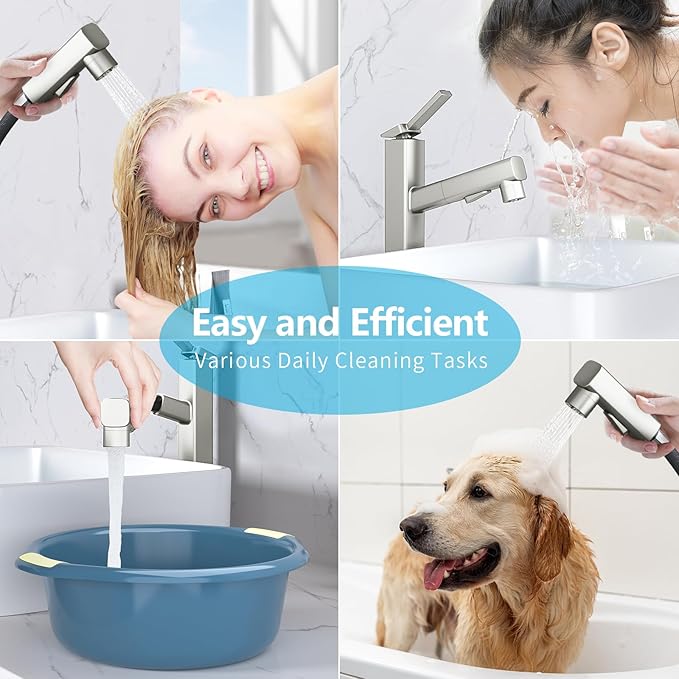 MIAOHUI Vessel Sink Faucet with Pull Out Sprayer, 3 Spray Mode Tall Bathroom Sink Faucet, High Bathroom Faucets for Sink 1 Hole, Single Handle Modern Vanity Faucet with Fountain Mode, Brushed Nickel