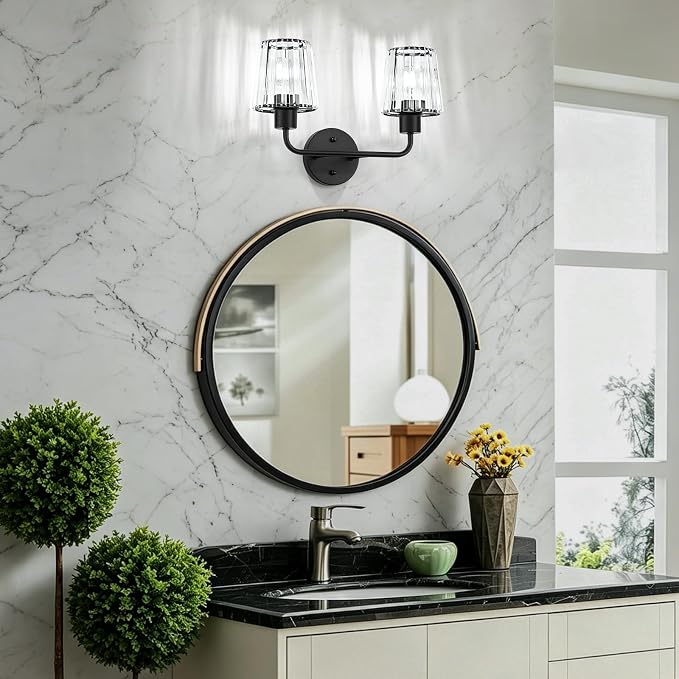 2-Light Crystal Vanity Light Fixtures, Black Bathroom Vanity Light