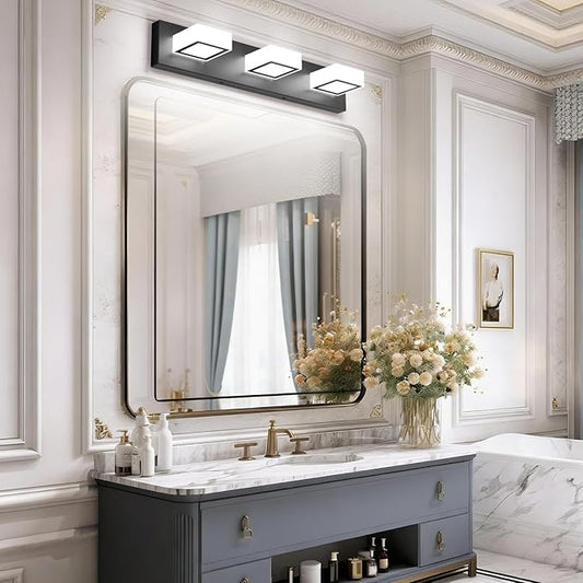 Ralbay Black Bathroom Vanity Lights 24inch Metal Acrylic LED Modern Bathroom Wall Lighting Fixtures Over Mirror Matte Black (White Light 6000K, Non-dimmable)