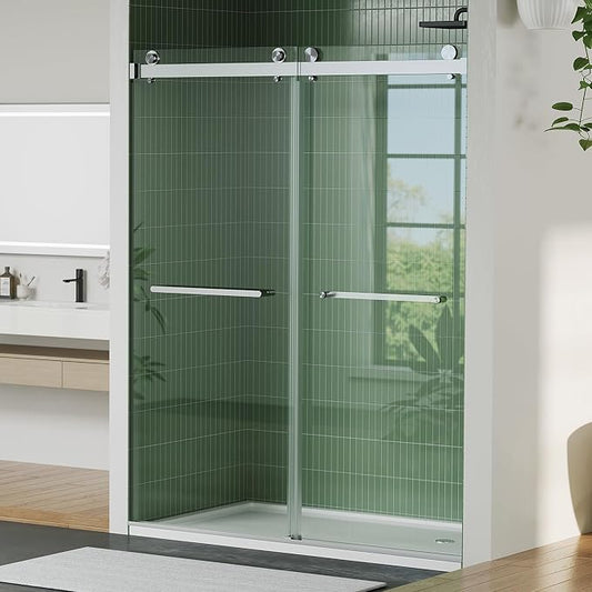 Sliding Shower Door for 56-60" W x 72" H, Bypass Design with Dual 6mm Tempered Glass Panels, Adjustable Square Track, Brushed Nickel Stainless Steel Frame, Space Saving Bathroom Upgrade