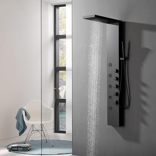 Shower Panel Tower System with Rainfall Shower Head | 5 Body Jets and Handheld Shower Head Modern Massage Shower System Matte Black by Homevacious