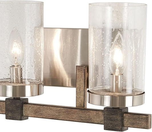 Minka Lavery 4632-106 Bridlewood Vanity Bath Light, 2-Light, 120 Total Watts, 14-in H x 8.75-in W, Stone Grey w/Brushed Nickel