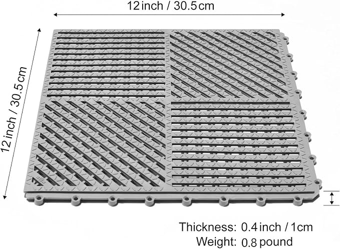 18 Pack Modular Interlocking Floor Tiles Anti-Slip Drainage Mat for Slippery Area Like Shower Swimming Pool Sauna Room Patio Boat, 12"×12" Blue