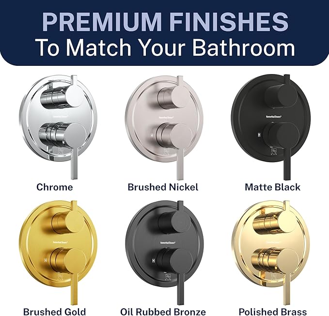 HammerHead Showers Solid Metal Two-Handle Shower Valve and Trim Kit, Volume and Temperature Control with Integrated Diverter, Pressure Balance Rough-In Valve Included, Brushed Gold