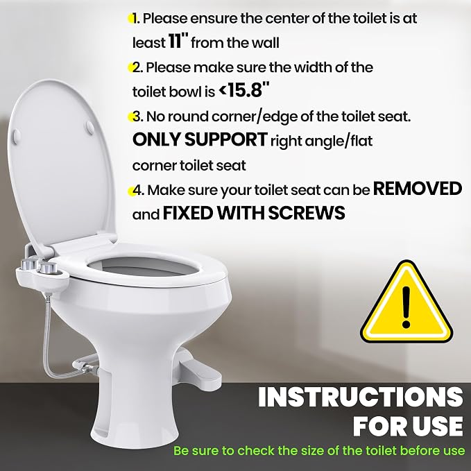 RV Bidet Toilet Seat Attachment, RV Bidet for Camper Toilet with Dual Nozzles, Self/Rear/Front Cleaning, Non-Electric, Adjustable Water Pressure, Fresh Water (Chrome Knob)