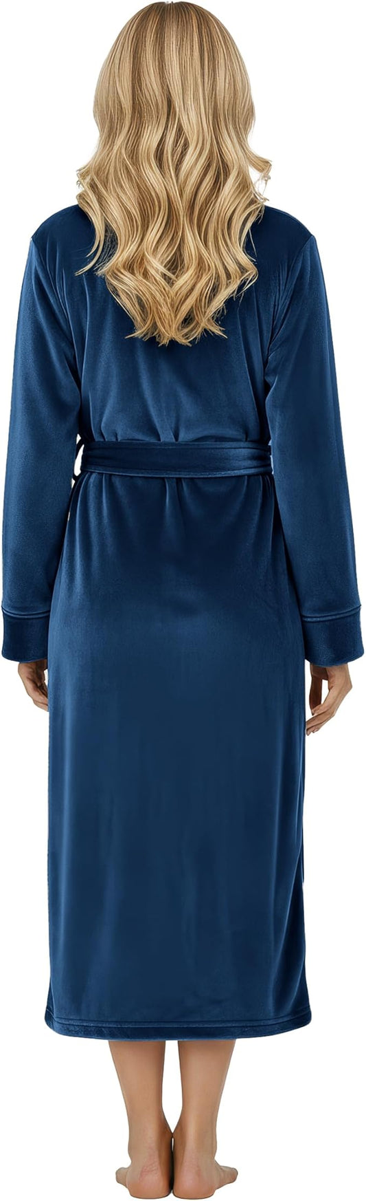 NY Threads Women's Fleece Shawl Collar Bathrobe Plush Long Spa Robe, Medium