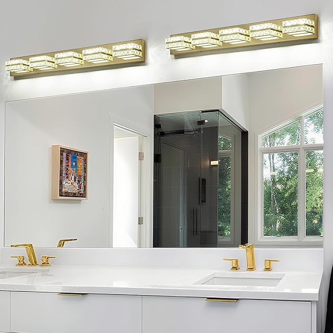 Crystal Vanity Lights LED Bathroom Vanity Light Fixture Over Mirror Modern Indoor Lamp, 6000K Cold White Dimmable, 5-Lights, 32W, ETL Listed