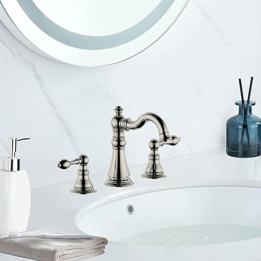 8 Inch Widespread Bathroom Faucet Polished Nickel, Bathroom Sink Faucet with Pop up Drain,Two Handle High Arc Lavatory Bathroom Faucet, F-8805-PN