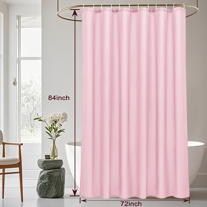 AooHome Extra Long Shower Liner, Polyester Solid Color Shower Curtain with Hooks, Weighted Hem, Water Repellent, 72x84 inch, Pink