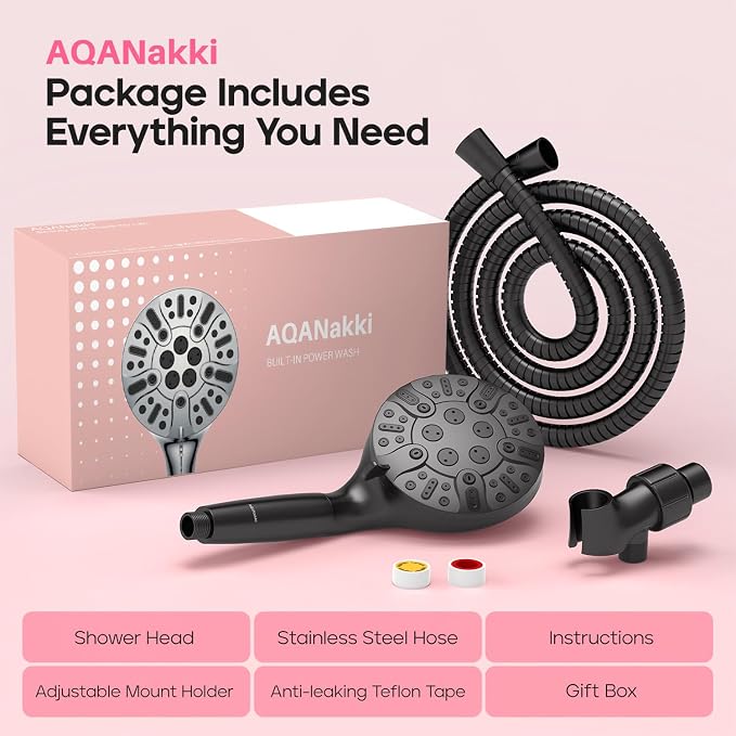 Filtered Shower Head with Handheld, High Pressure 9 Settings Shower Filter Head for Hard Water, Built-in Power Spray, Hard Water Filter Showerhead-Remove Chlorine-Dry Skin,Hair(Matte Black)