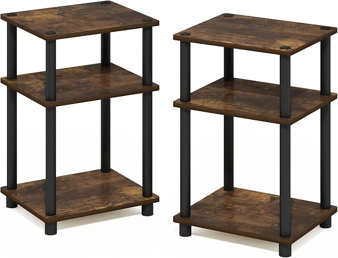 Furinno JUST Toolless 3-Tier Side Table Set of 2, Open Shelf, Amber Pine | Soft-Corner, End Tables, Night Stand, Nightstand, for Living Room, Bedroom