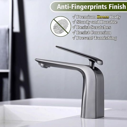 TOCALOCA Bathroom Basin Faucet Gun Grey Modern Bathroom Vanity Sink Faucets Brass, One Hole Single Handle Lavatory Faucet Bath Mixer Taps