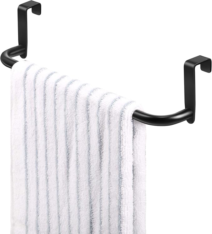 Patelai Over Cabinet Door Towel Bar, Metal Kitchen Rack,Black | Hang Inside or Outside Cabinet for Hand Towels, No Drill Install, Bathroom Organizer, Saves Counter Space, Fits Doors