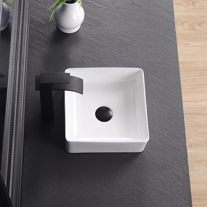 Vessel Sink 12"x12" Rectangular Bathroom Sink Modern White Porcelain Ceramic Above Counter Drop-in Vanity Sink for Bathrooms Art Basin