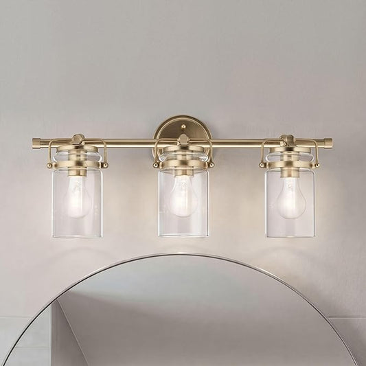Kichler, Brinley 24" 3 Light Vanity Light with Clear Glass in Champagne Bronze for Bathroom and Powder Room, (24" W x 10.25" H), 45689CPZ