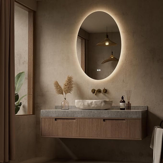 Keonjinn Oval LED Mirror for Bathroom 24" x 36", Backlit Mirror Bathroom with Dimmable 3 Colors Lights, Anti-Fog Tempered Glass Vanity Mirror, UL Listed LED Driver, Plug in/Hardwired