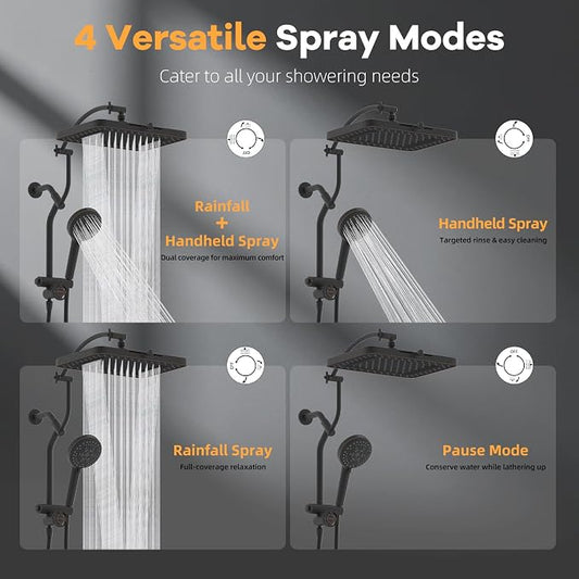 Hibbent 13'' Showerhead Combo, 10 Mode Filtered Handheld, Oil-Rubbed Bronze | High Pressure 5-Spray Showerhead, 4-way Diverter, Upgraded Heightened All Metal Extension Arm, 71'' Hose & Holder, Easy Reach