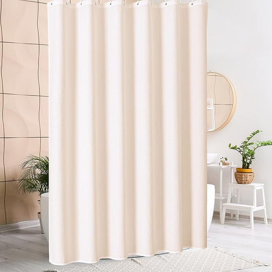 MitoVilla Pink Waffle Fabric Shower Curtain, Heavy Waffle Weave Textured Shower Curtains for Modern Luxury Bathroom Decor, Weighted Hotel Spa Shower Curtain, 72 x 72, Blush Pink