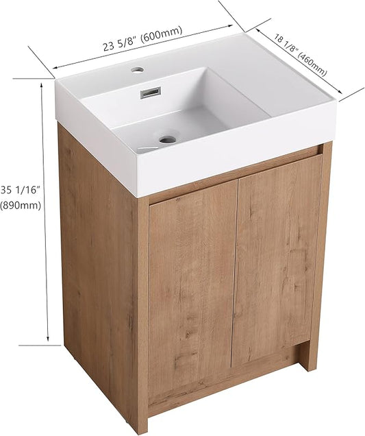 24'' Freestanding Bathroom Vanity, 24 Inch Floor Stand Bathroom Vanity with Sink, Single Resin Sink Cabinet Set, Modern Storage Cabinet, with Soft Closing Door, B03624IMO-+24120LMO