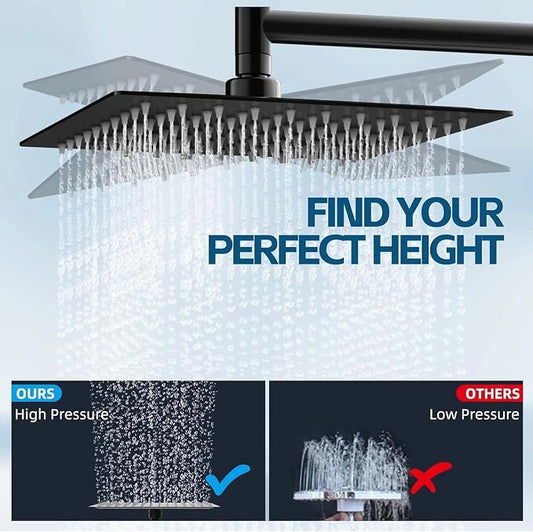 Shower Head,10 Inch High Pressure Rain Shower Head with Handheld Spray Combo, Adjustable Dual Rainfall Shower Head - Showerhead Comb Set with Extension Arm - 60 Inch Long Shower Hose(Black)