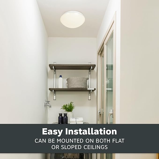 Designers Fountain EnviroLite Flush Mount Ceiling Light, 11 Inch LED Round Glass Lighting Fixture for Kitchen, Bedroom, Bathroom, and Hallway, White, EV1011C5C-06