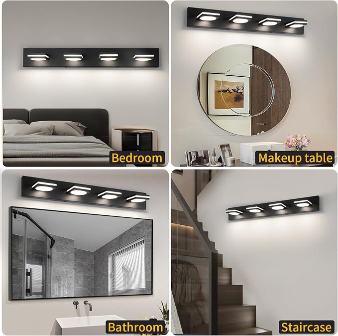 Bathroom Light Fixtures, Matte Black Vanity Light Modern LED Acrylic Lighting Fixtures, Bathroom Accessories Dimmer Lamps, 3CCT, 30-inch
