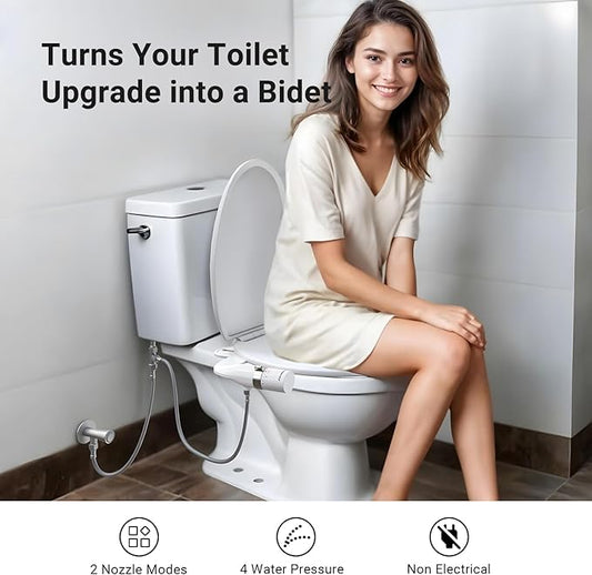 Bidet Attachment for Toilet, Dual Nozzle Bidet Toilet Seat, Non-Electric Ultra-Thin Bidets for Existing Toilets, Rear/Feminine Wash with Adjustable Water Pressure (White)
