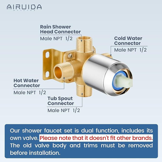 Airuida Shower Faucet Set with Tub Spout,6" Bathtub Faucet-Chrome Polish | Male Threads Rough-In Valve,Round Head Shower System,Tub and Shower Kit Set