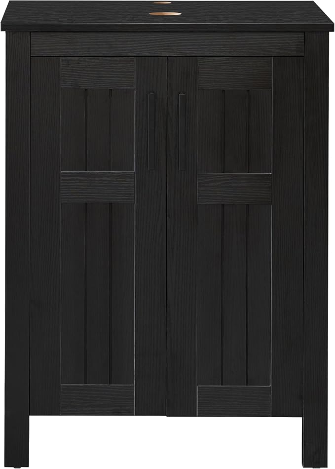 UEV Black 24" Bathroom Vanity with Sink Combo,Modern Vanity with Vessel Sink,Stylish Bathroom Vanity Cabinet,Grooved Doors & Metal Handles,Modern White Boat Vessel Sink(T44)