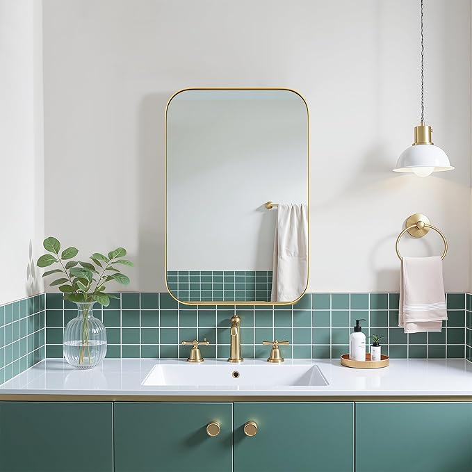 Casaphoria 24" H x 16" W W Bathroom Medicine Cabinet with Mirror, Metal Frame Wall Medicine Cabinets Mirrors, Wall Mirror Cabinet, Gold