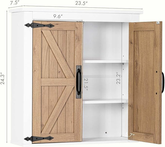 Spirich Bathroom Wall Cabinet Over Toilet, Farmhouse Wall Mounted Medicine Cabinet Organizer with Wood Grain Barn Doors and Adjustable Shelves