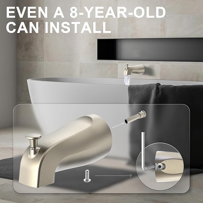 Bathtub Tub Spout with Diverter 5 Inch – Universal Front Diverter Tub Faucet Replacement, Metal Brushed Nickel Finish, 1/2 Inch Copper Pipe Connection, Bath Spout for Shower and Bathtub