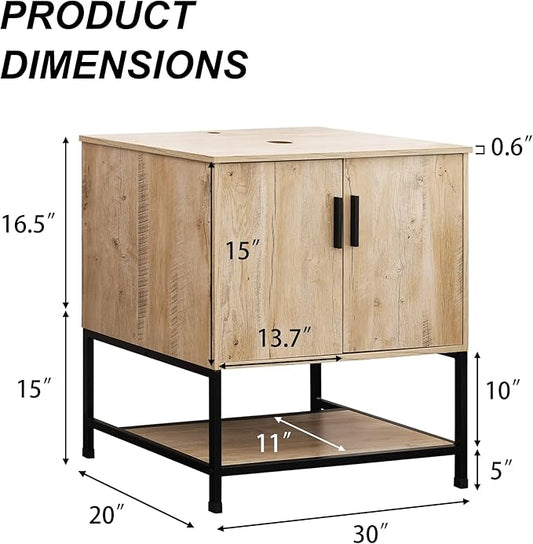 UEV 42" Rustic Oak Bathroom Vanity with Sink Combo,Industrial Iron Frame Bathroom Cabinet Sets with 3 Drawers Side Cabinet,Modern Artistic Ceramic Vessel Sink(032WH)