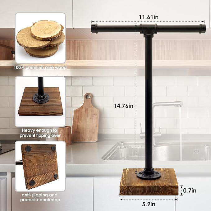 Hand Towel Holder, T-Shape Height 15'' Black Hand Towel Holder Stand, Free Standing Hand Towel Stand for Bathroom Countertop