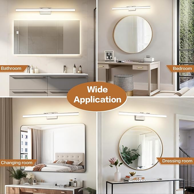 SOLFART 39.4 Inch 5 Color Temperature Dimmable Brushed Nickel Bathroom Light Fixture Vanity Light Over Mirror Modern Bathroom Lights Over Mirror 5CCT
