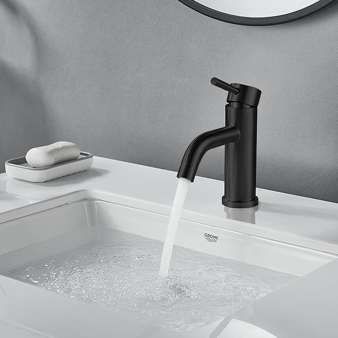 Modern Single Handle Bathroom Faucet Single Hole Matte Black Bathroom Sink Faucet Stainless Steel Commercial Basin Faucet(Matte Black No Drain)