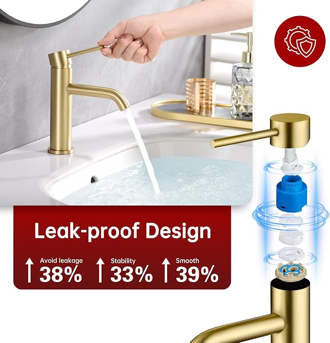 SUMERAIN Bathroom Sink Faucet Brushed Gold Single Handle Single Hole | Lead-Free, Stainless Steel, with Faucet Supply Lines, Easy DIY Install