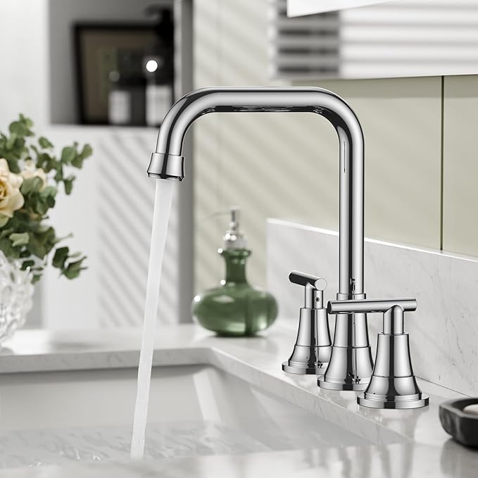 FORIOUS 3 Hole Bathroom Faucet Polished Chrome, 8 Widespread Faucet Chrome | 8 Inch Widespread Bathroom Faucet Chrome, 3 Hole Faucet for Bathroom Sink with Pop Up Drain for 8 In Vanity Faucet 3 Holes
