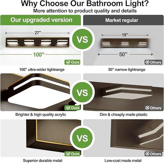 360° Rotate LED Bathroom Vanity Light Fixtures, 1600LM Acrylic Brown and Gold Vanity Lights for Bathroom, Modern Wall Lighting Fixtures Over Mirror Kitchen Living Room (Natural White Light 5000K)