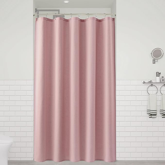Pink 54 Inch Shower Curtain - Stall Narrow Half Linen Ultra Thick Fabric Shower Curtain Set with Hooks, Boho Farmhouse Rustic RV Camper Bath Curtains for Bathroom, 54x78