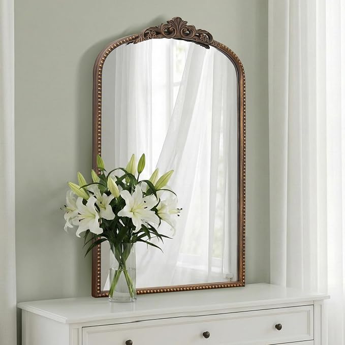 Micasso Bathroom Mirror for Over Sink: 19"x31" Bronze Vintage Arched Mirror | Traditional Ornate Baroque Decorative Antique Wall Mirror for Bedroom/Entryway/Hallway/Dresser/Vanity/Mantel/Nightstand